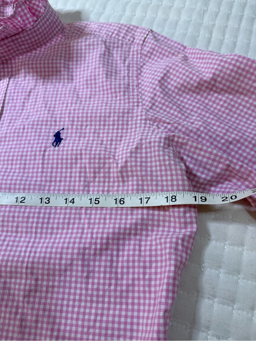 Upcycled Ralph Lauren Light Pink Gingham Ruffle Collar Button-Up - Picture 7 of 11